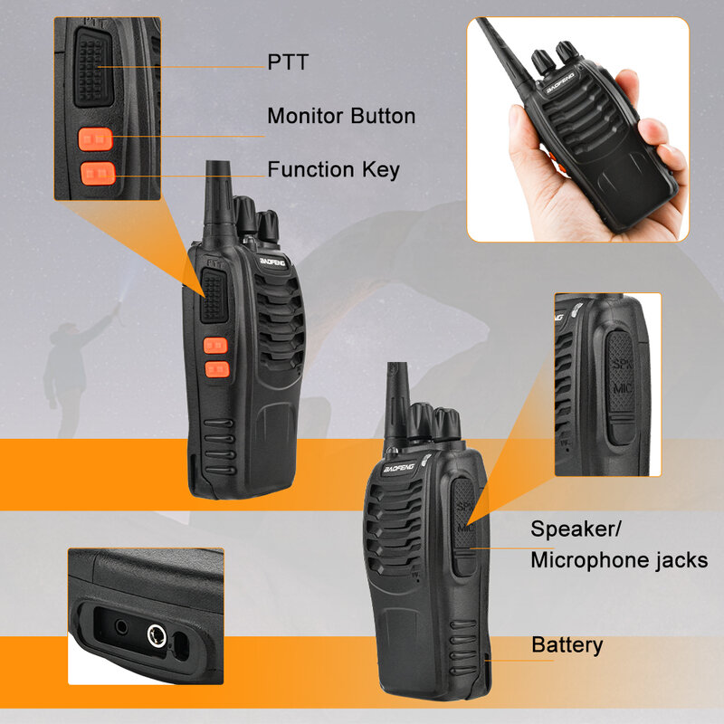2Pcs/Pack Walkie Talkie Baofeng BF-88E PMR 16Channels 400-470MHz License Free Radio with USB Charger and Earpiece