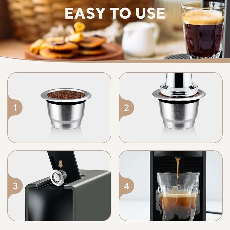 Kapsul kopi dapat digunakan kembali untuk Nespresso Espresso crem cangkir baja nirkarat dapat diisi ulang Pods kopi filter dengan Tamper dosis cincin