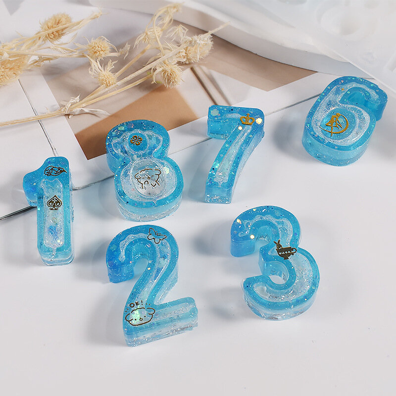 DIY Crystal Resin Mold Arabic Number Quicksand Keychain Pendant Jewelry Silicone Molds For Resin Making Craft