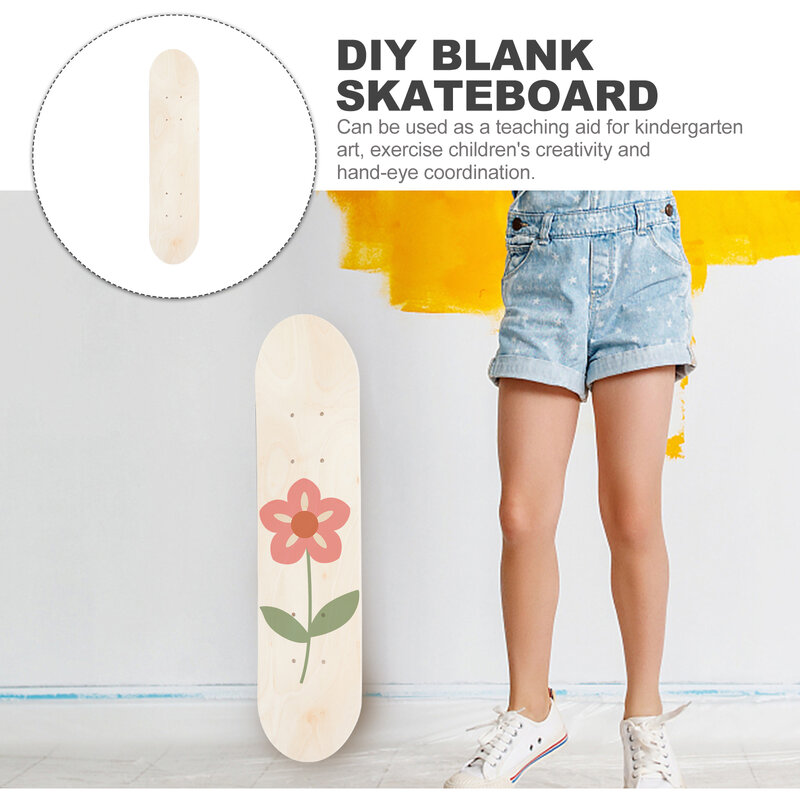 Papan seluncur Maple dek Skateboard kayu 59cm anak dewasa kosong DIY papan dekorasi lukisan tangan Rocker ganda