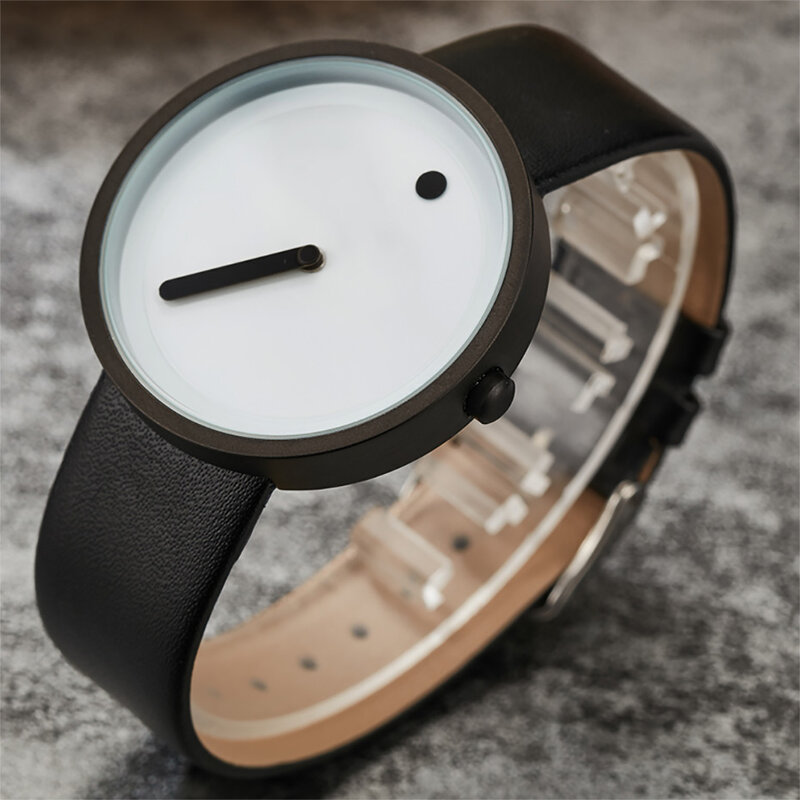 新ファッションのユニークな腕時計男性ミニマリ革バンドanlaogクォーツ腕時計男性リロイhombreレロジオmasculino