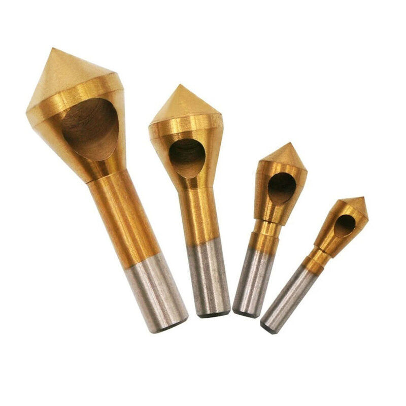 Gold Coated Deburring Drill Bit Set, escareador, chanfro ferramenta, ideal para metal madeira e plástico, 4pcs