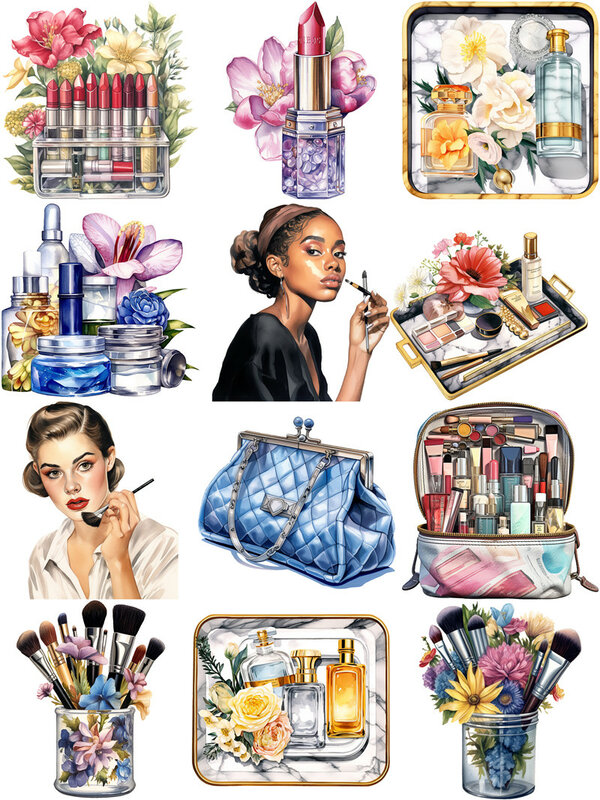 12 teile/paket Make-up Mädchen Aufkleber DIY Handwerk Scrap booking Album Junk Journal dekorative Aufkleber