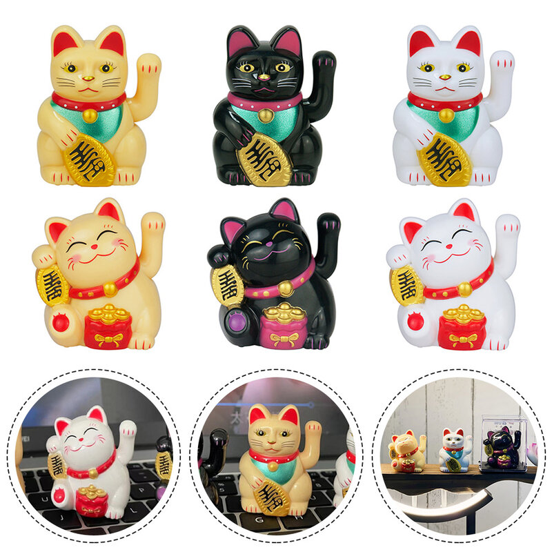 Patung kucing keberuntungan Tiongkok, patung kucing Mini tenaga surya otomatis melambai, hiasan mobil kucing keberuntungan, patung kue kekayaan dan selamat datang, patung kucing bergelombang