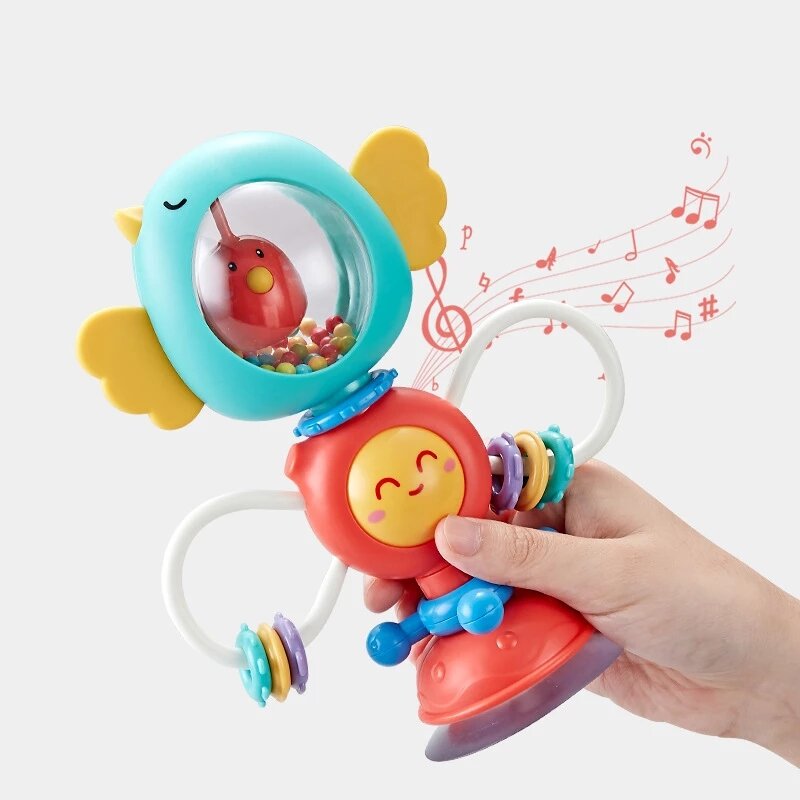 Sonagli per bambini giocattoli tavolo attività seggiolone ventosa giocattoli per neonati Shaker Grab Spin sonaglio giocattoli educativi per la dentizione per bambini