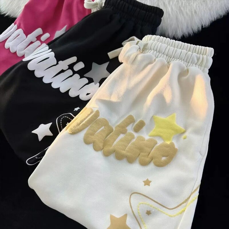 Amerykański retro projekt nadrukowane litery spodenki sportowe dla kobiet lato nowe luźne spodnie na co dzień modne damskie spodenki krótkie topy y2k