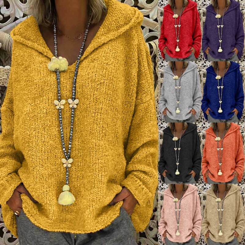 Зимние женские свитера оверсайз с капюшоном и круглым вырезом, пуловеры, винтажный вязаный джемпер, Рождественский свитер, трикотажный джемпер, теплый топ