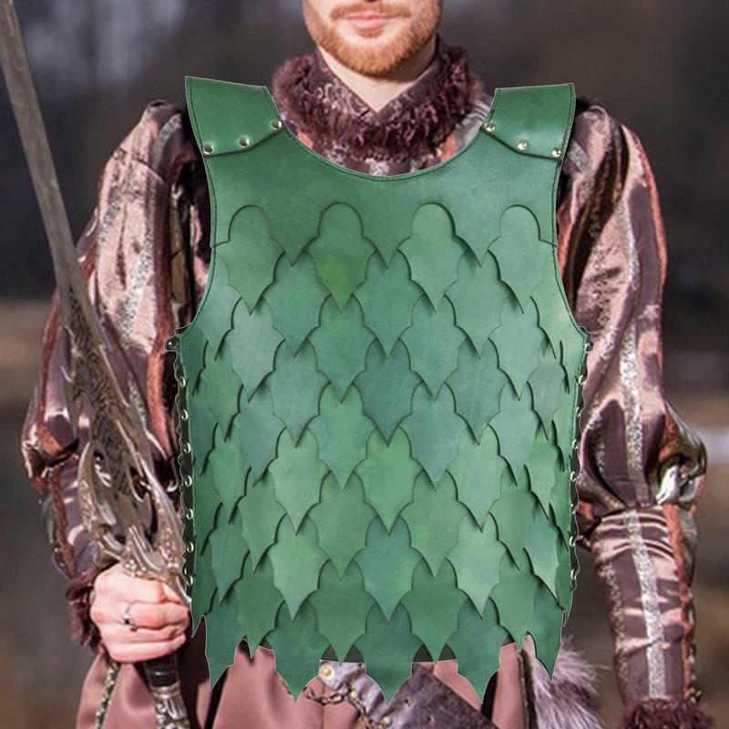 Disfraz de guerrero vikingo para hombre, ropa de Cosplay Vintage de cuero Artificial, diseño de escamas de pescado, Protector de espalda vikingo para espectáculo de escenario