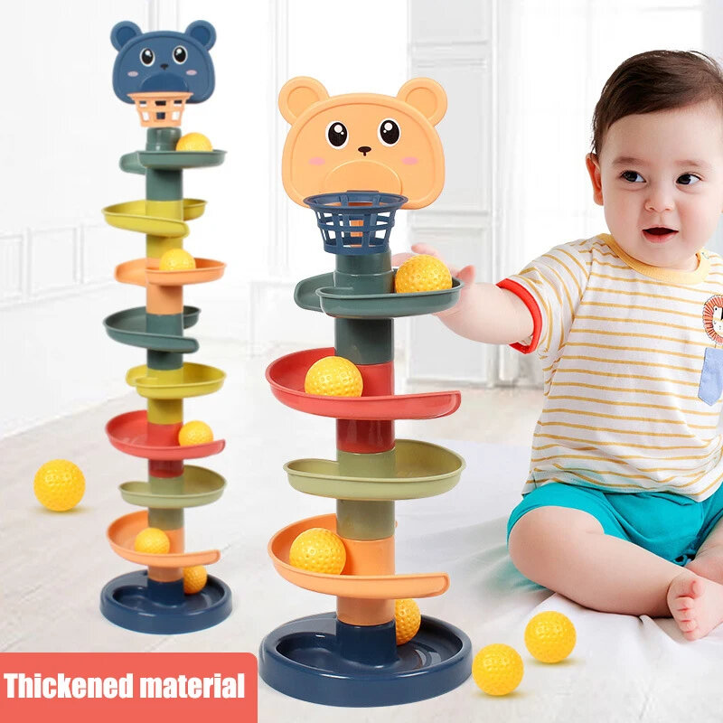 Early education baby toys sliding rolling ball stack tower stacking puzzle rotating track toddler gift