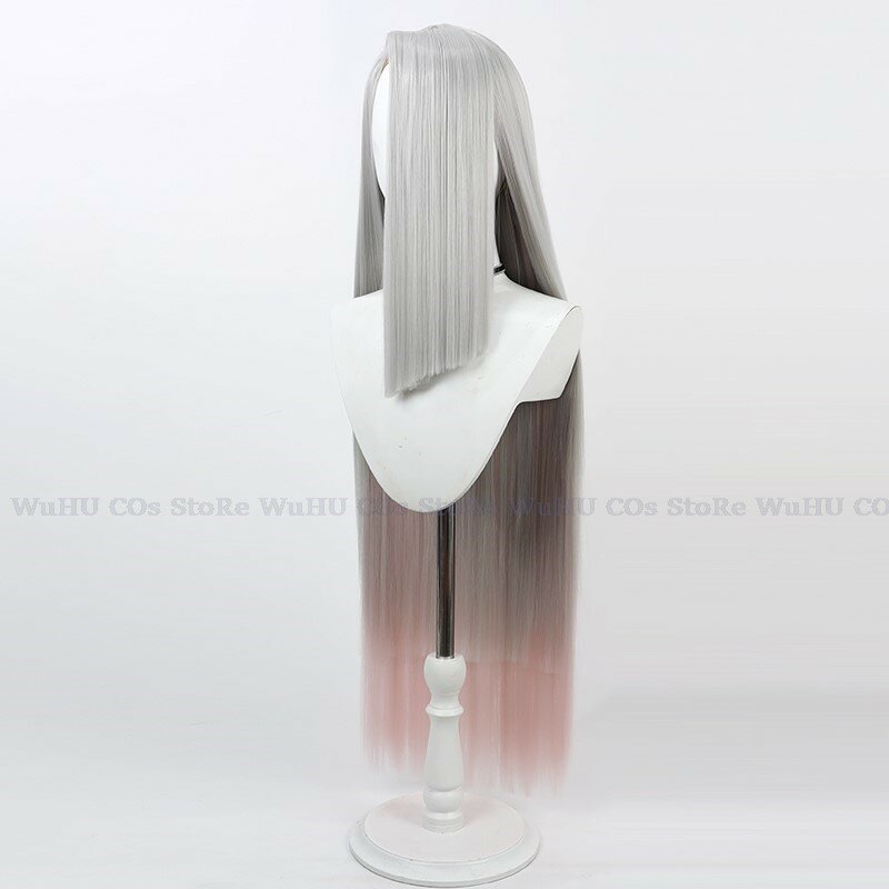 Парик для косплея аниме Hazbin Vaggie Hotel Vaggie с бантом головной убор Vaggie 90 см длинные волосы белые серебряные женские волосы для косплея на Хэллоуин