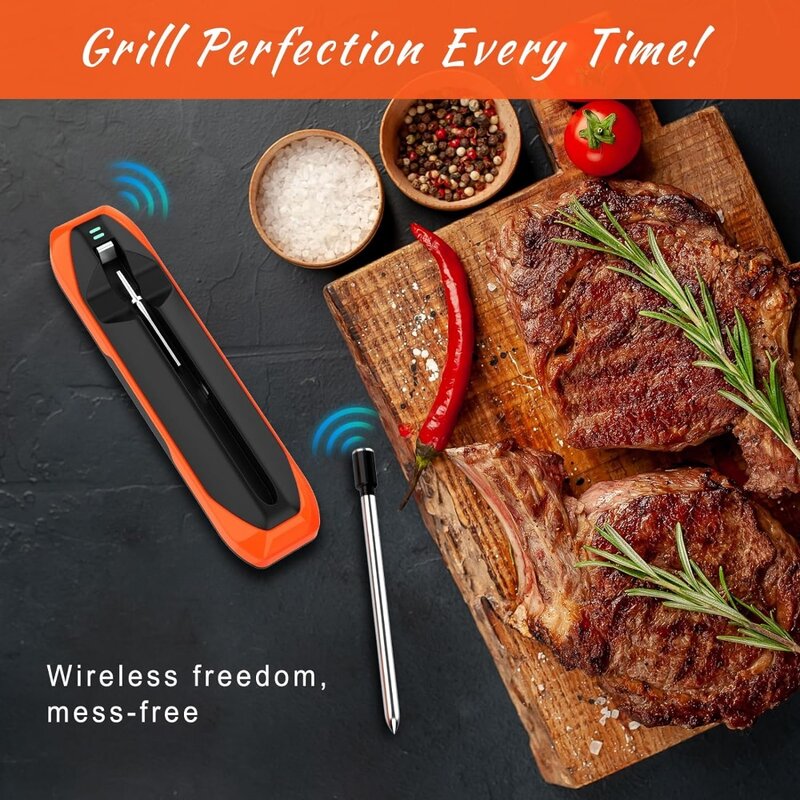 Digital Meat Thermometer, 500FT Wireless ,  Oven Safe, Bluetooth Meat Thermometer for Grilling and Smoking Kitchen Cooking BBQ