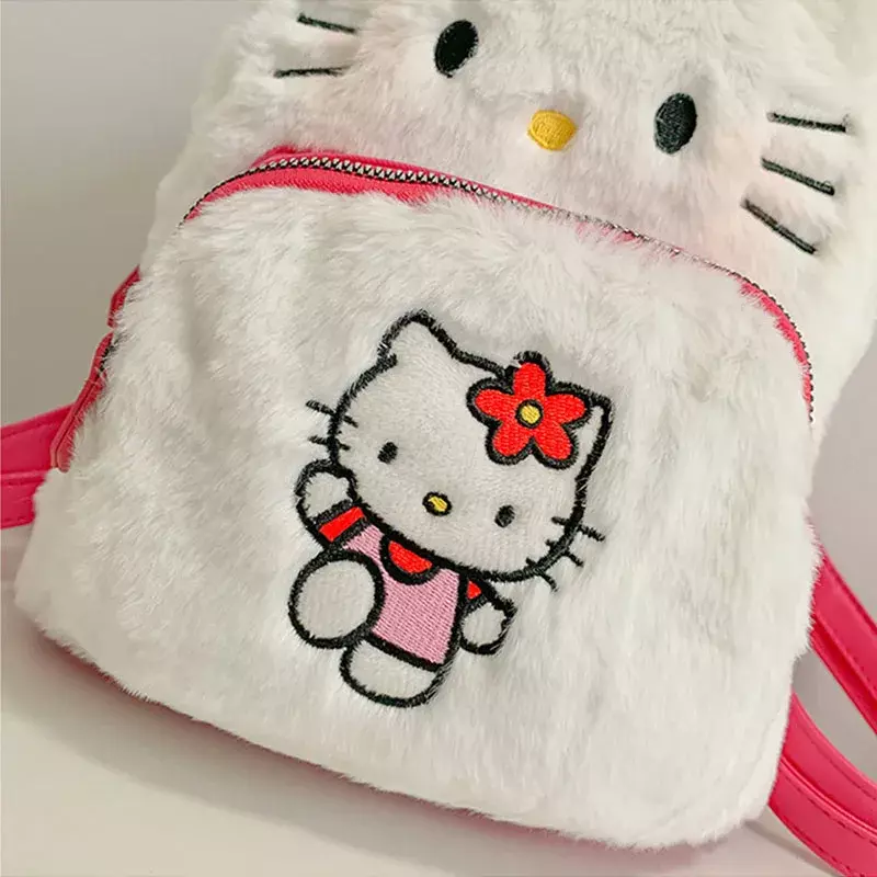 Hello Kitty Fashion Cute Fluffy Backpack Cartoon Print Children's Mini Go Out Storage Bag New Girl Sweet One Shoulder Backpack