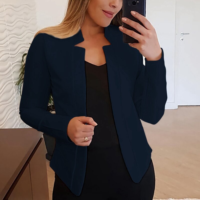 2022 frauen Herbst Elegante Büro Dame Solide Stehkragen Strickjacke Mantel Beiläufige Dünne Femme Partei Blazer Arbeit Outfits Kleidung