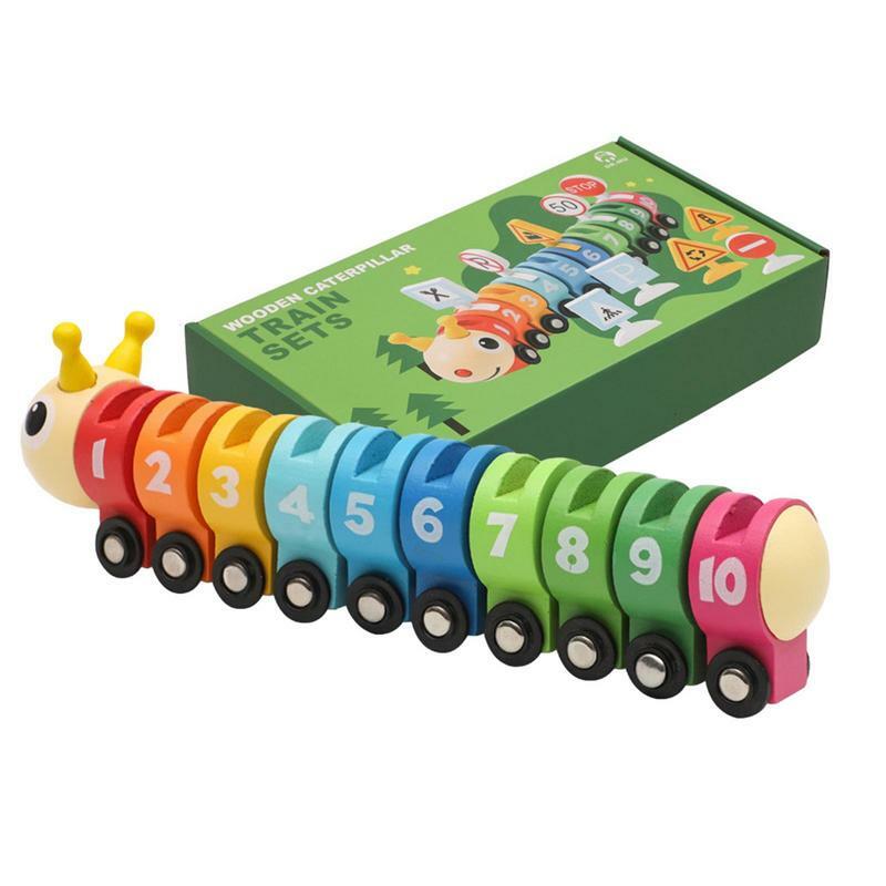 Giocattolo del treno con numero di legno a forma di bruco sviluppo di abilità motorie fini apprendimento Montessori regalo giocattolo matematico prescolare per bambini
