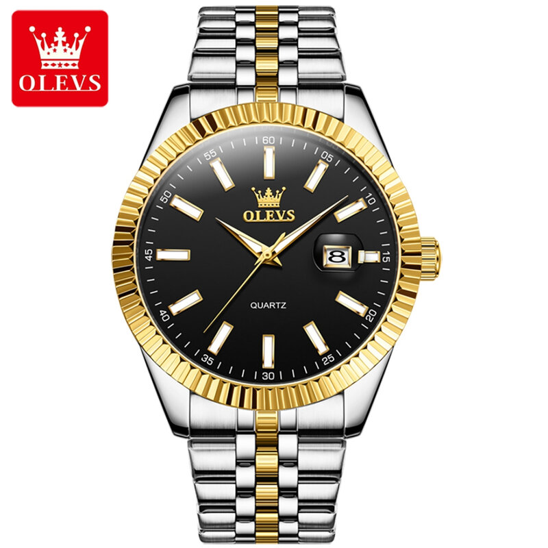 OLEVS 5593 Fashion Quartz Watch Gift Stainless Steel Watchband Round-dial Calendar Luminous