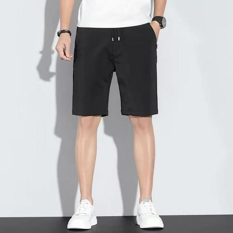 Shorts de cintura elástica masculino com bolsos, shorts confortáveis na altura do joelho, impermeável, elegante, verão