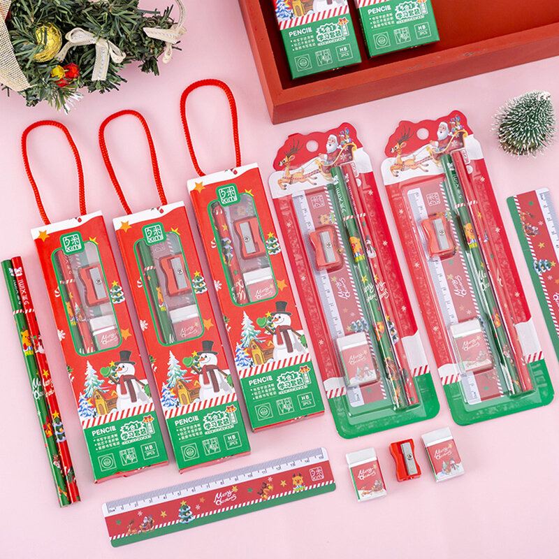 Cartoon Christmas Pencil Set for Kids, Lápis de escrita e desenho, Cute Stationery Gift, Material escolar, 5pcs por conjunto