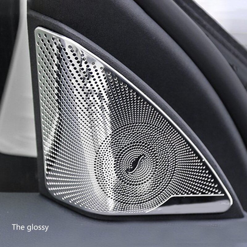 Tampa dianteira do chifre da janela do carro triplo-encurralado, tampa do altifalante da porta para Mercedes-Benz C-Class W205 2015-2020, prata matte