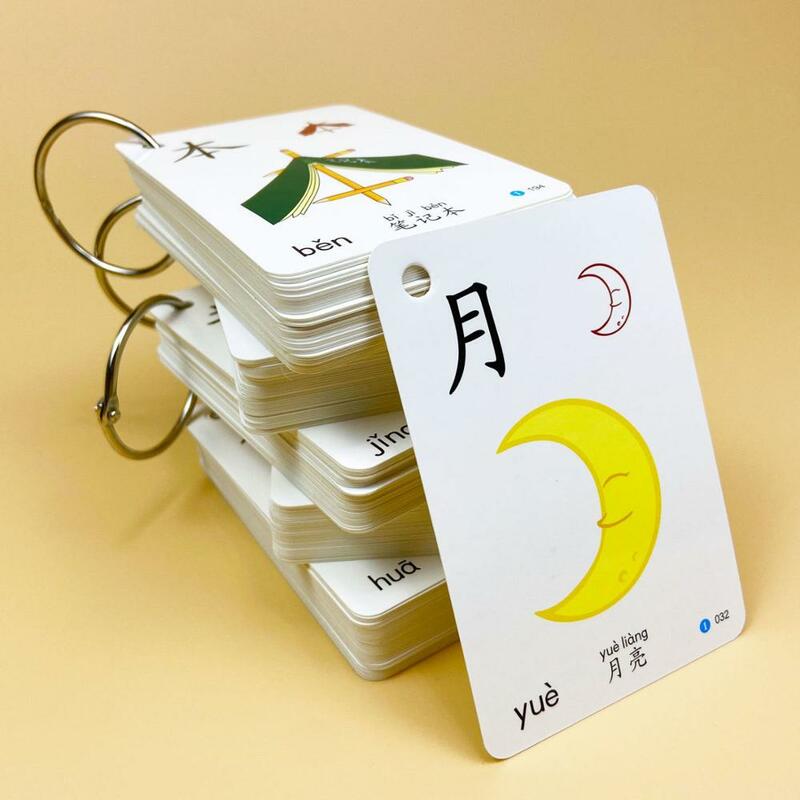 Crianças jardim de infância chinês pinyin cartão personagens hanzi aprendizagem idade alfabetização cartão imagem iluminação dupla cedo
