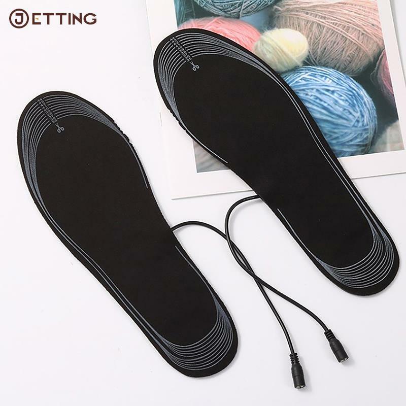 Insole sepatu pemanas USB hitam hangat, alas kaki penghangat untuk olahraga luar ruangan musim dingin