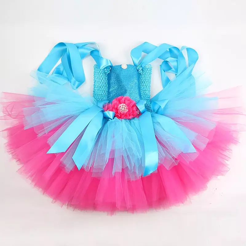 Trolls Tutu Dress for Girls Princess Poppy Birthday Costumes for Kids Magic Elves Halloween Dresses Girl Fairy Flower Outfits