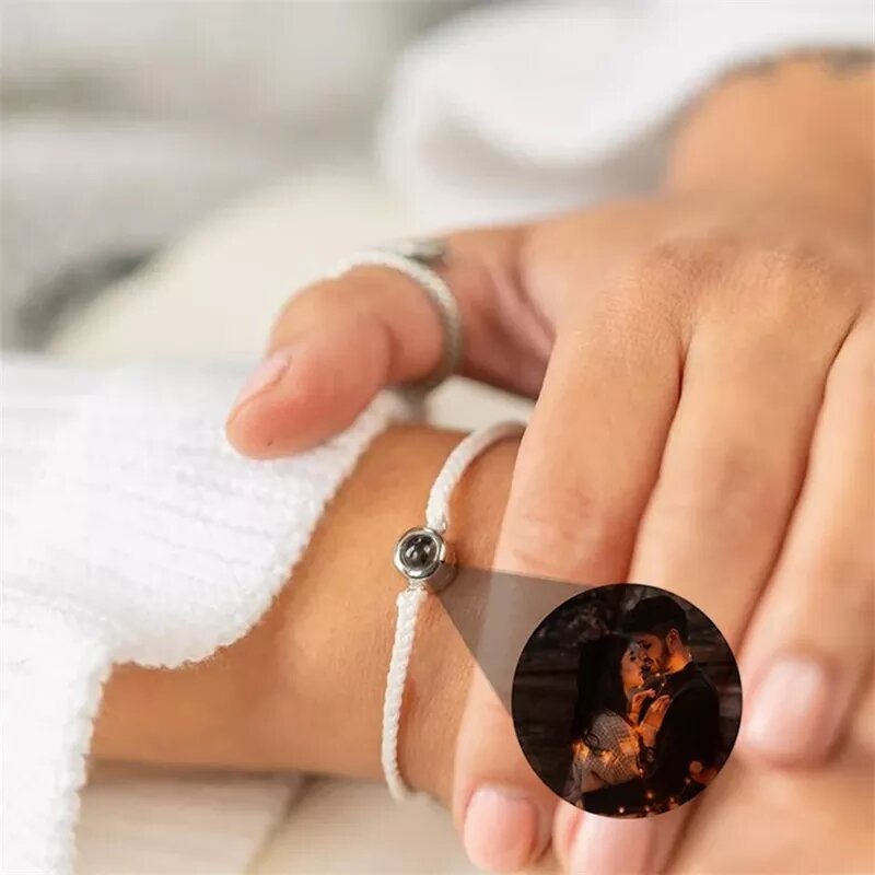 Atacado personalizado pulseira de projeção círculo ajustável foto projeção pulseiras cor trançado pulseiras para mulheres comemorativas