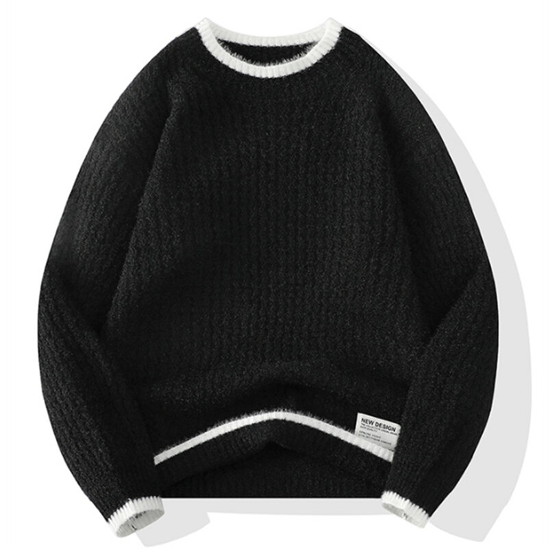 Suéter de malha com gola O masculino, pulôver, malha casual, outono, inverno, 2023