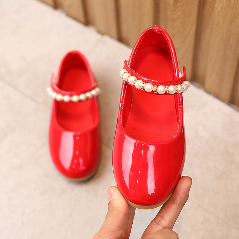 حذاء من جلد الأميرة الزهري للأطفال ، حذاء من اللؤلؤ الناعم للرقص المدرسي ، فستان حفلات زفاف للأطفال والفتيات الصغيرات ، D929