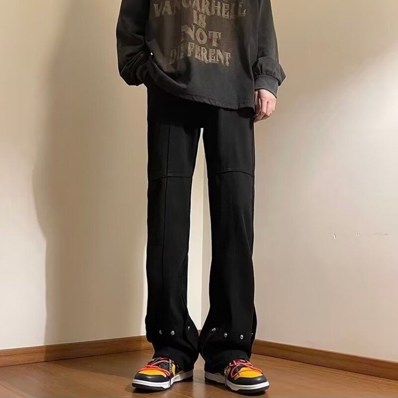 Jeans americanos de rua alta para homens, hetero jovem, Harajuku simples BF, vibe com todos os jogos, chique bonito da moda, casual Harajuku
