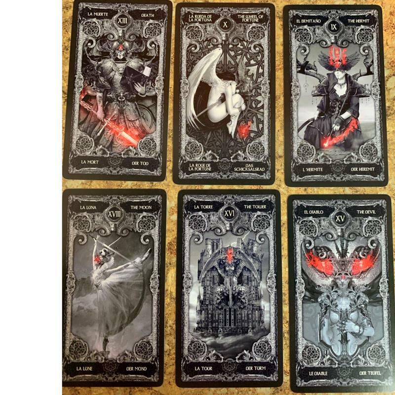 Tarot Escuro Cartas Deck, XIII Jogo De Tabuleiro, Inglês Misterioso Adivinhação Destino, 10.3*6cm
