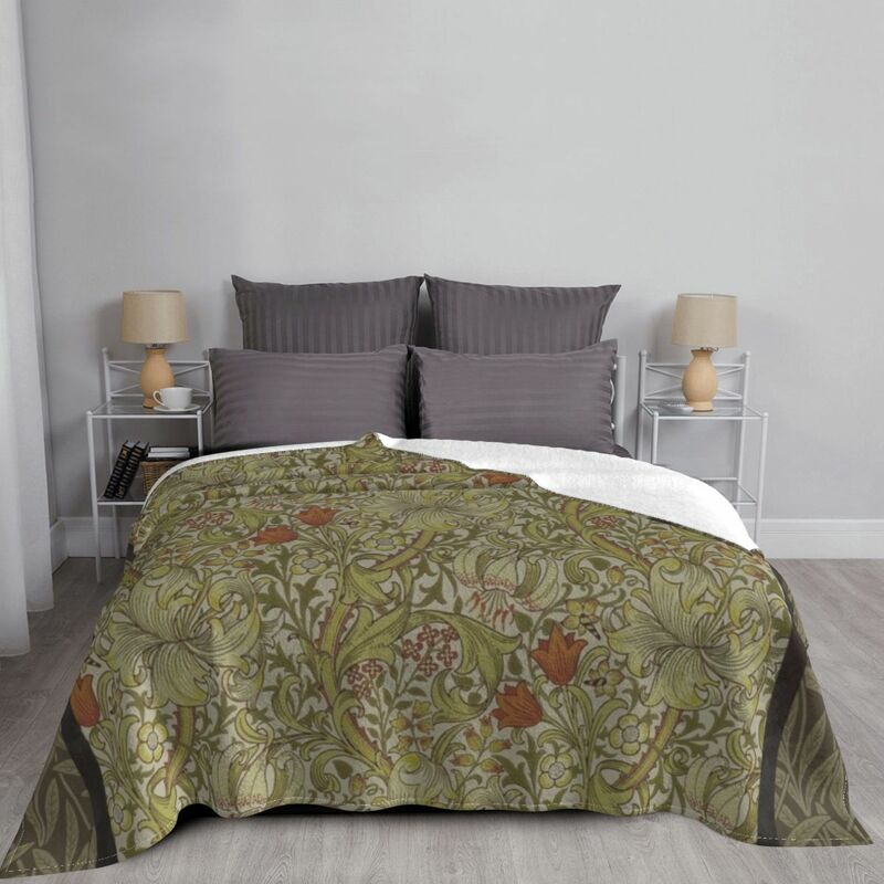 Manta de felpa con estampado artístico de William Morris, manta Floral de lirio y sauce para sofá