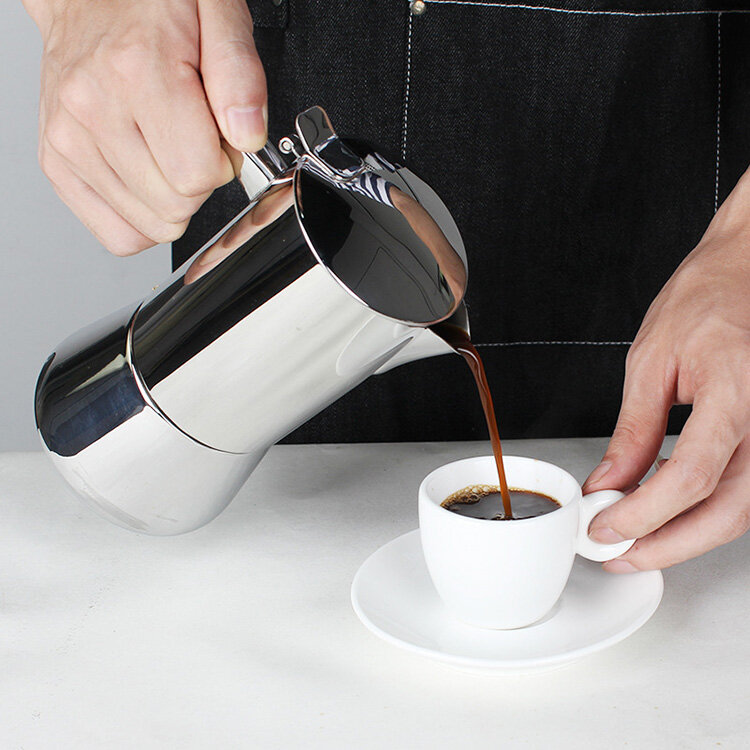 Alumínio italiano Moka Pot com Soft Touch Handle, Stovetop Cafeteira Espresso, 6Cup Indução
