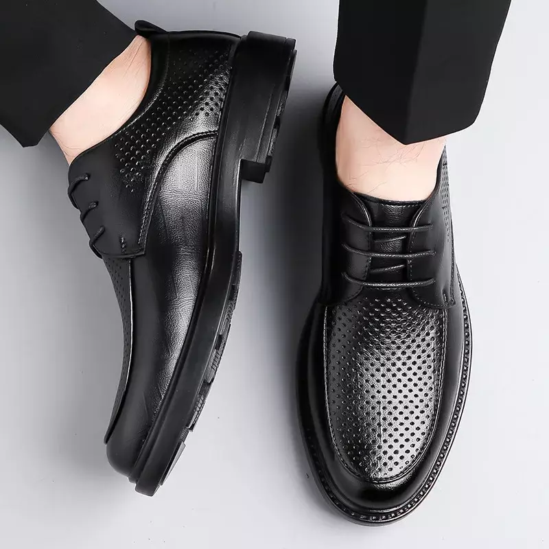 Fashion Hollow Thick Soled Men's Loafers Spring Autumn Designer New British Style Male Dress Shoes Casual Man Leather Shoes