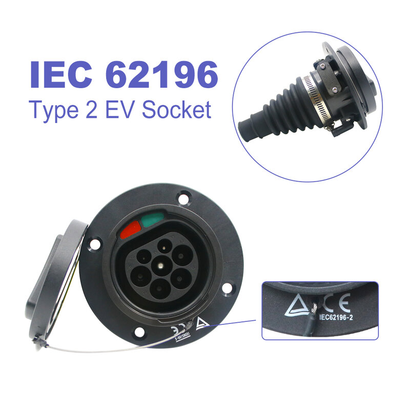 IEC 62196-2 유형 2 수 EV 소켓, 전기 자동차 용 케이블 포함, 사이드 EV 충전 소켓
