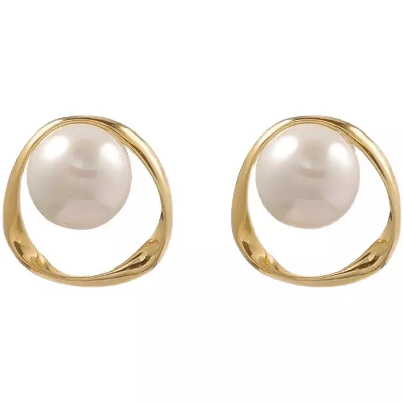 Pendientes inusuales de diseño Irregular para mujer, joyería de perlas de imitación, tachuelas redondas doradas, regalo de boda