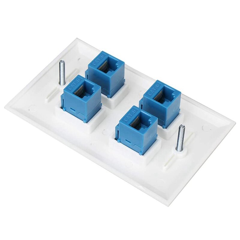 4X Ethernet Wall Plate 4 Port Wall Plate Female-Female Compatible With For Cat7/6/6E/5/5E Ethernet Devices -Blue