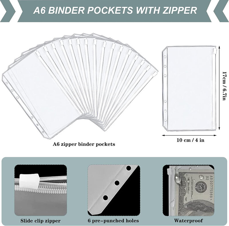 A6 PU Practical Budget Binder Leather Pockets Macaron Cash Envelopes System Set Notebook for Money Budget Saving Bill Organizer