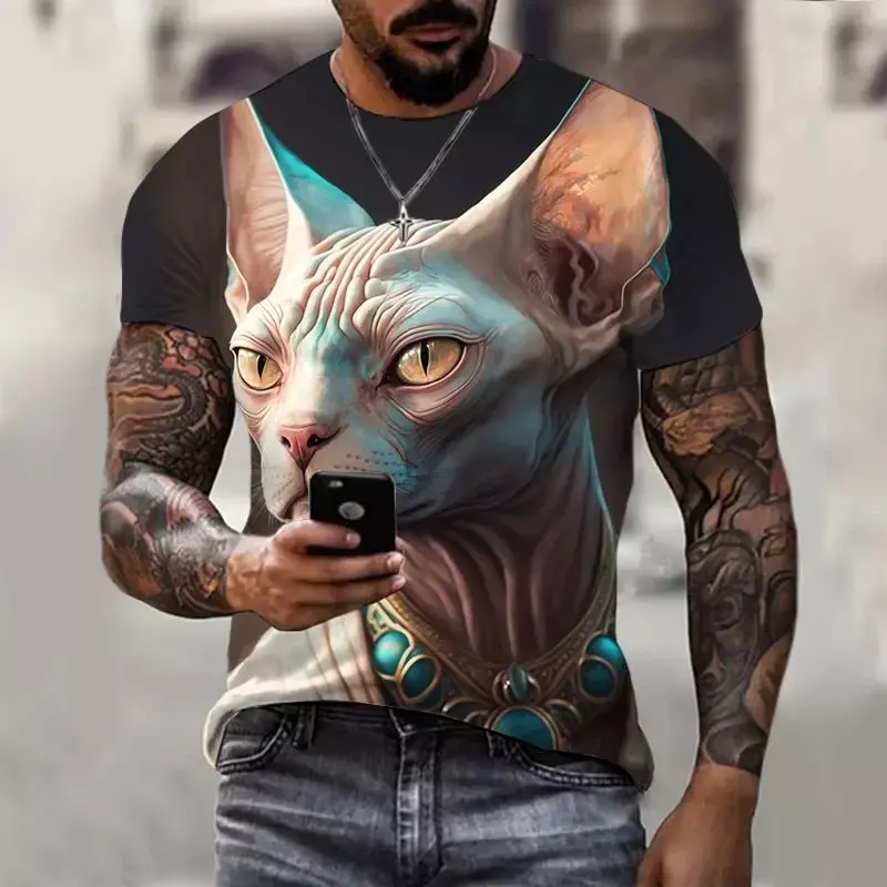 2023 3D 프린트 동물 퍼그 남성용 O-칼라 티셔츠, 캐주얼 패션, 오버사이즈 탑, 최신 여름 티셔츠