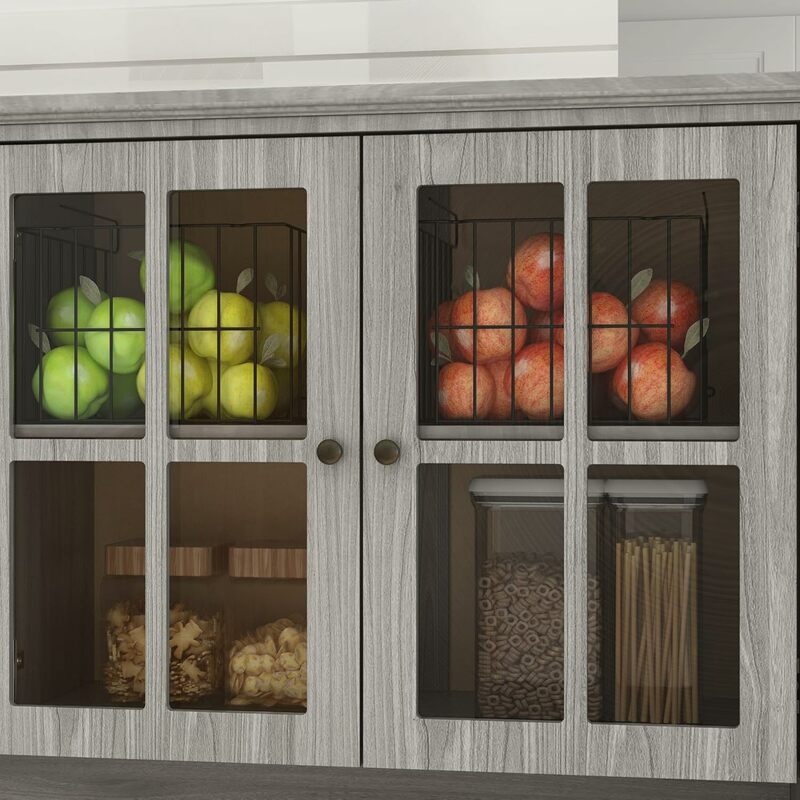 Armoire de rangement pour garde-manger de cuisine avec portes en verre et clapier, grand panneau de cuisine avec égouts de proximité, 75.9 po