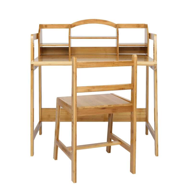Учебный стол и стул Nan Bamboo с регулируемой высотой, 80x50x95 см, Набор стульев для студентов с книжной полкой, цвет бревен [US-Stock]