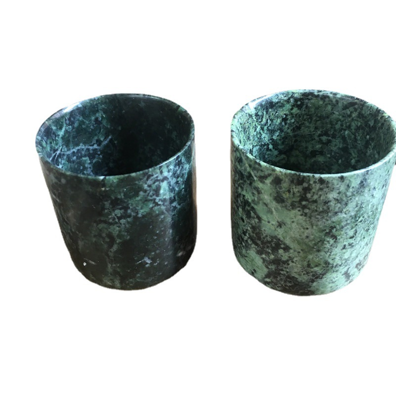 Natural verde escuro Jade Water Cup reta barril medicina King Stone Jade Water Cup