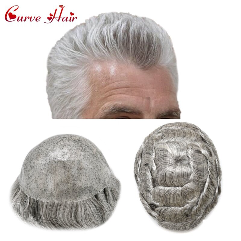 PU Toupee untuk pria rambut manusia pengganti sistem rambut pria 0.10MM poli rambut pria wig prostesis kapiler untuk pria