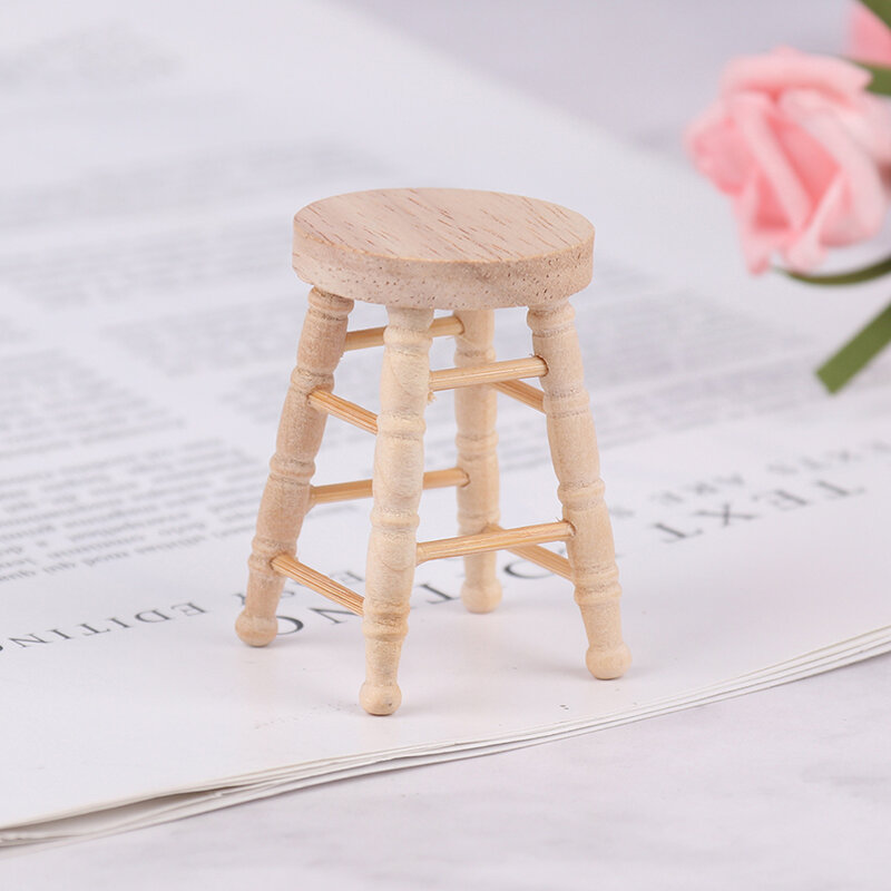 1:12 Dollhouse Miniature Accessories Wooden Stool Chair Doll House Simulation Furniture Model Decoration Toys