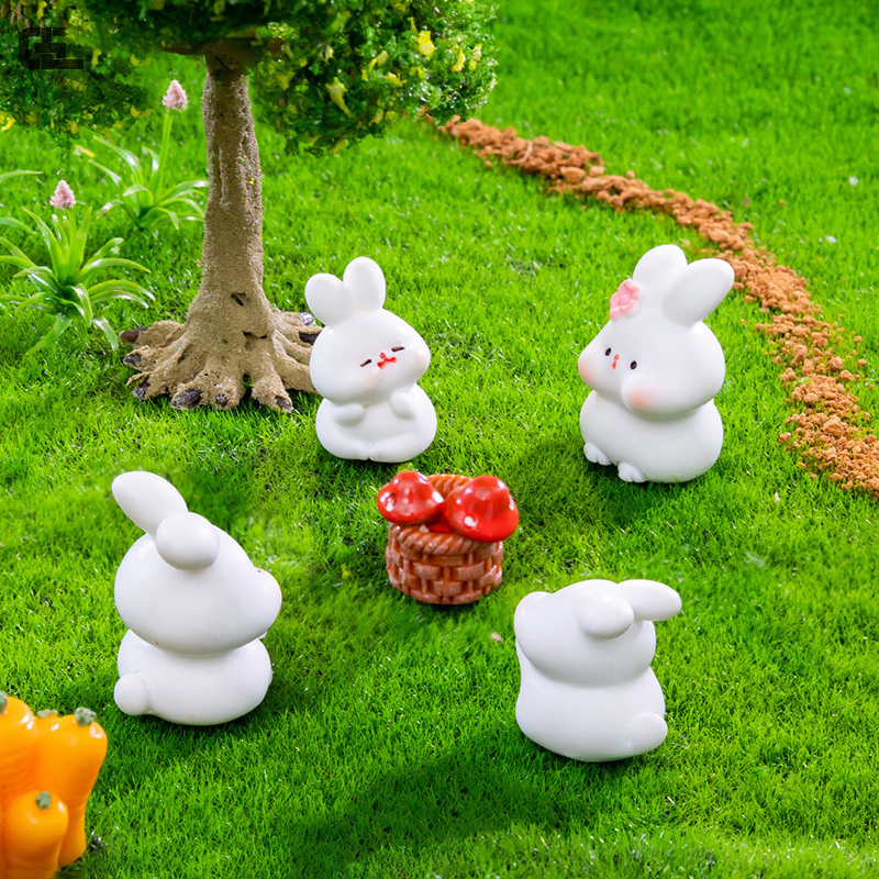 Mini Cartoon Kaninchen Ornament niedlichen Wiese Hase Figur Mikro Landschaft Puppenhaus Miniatur Spielzeug Auto Dekoration