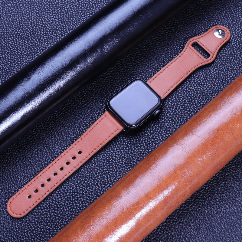 Tali kulit untuk jam tangan Apple, Ultra 49mm 44mm 40mm 38mm/42mm gelang pergelangan 45/44mm tali iWatch seri 8 7 3 4 5 6 se 41mm/45mm
