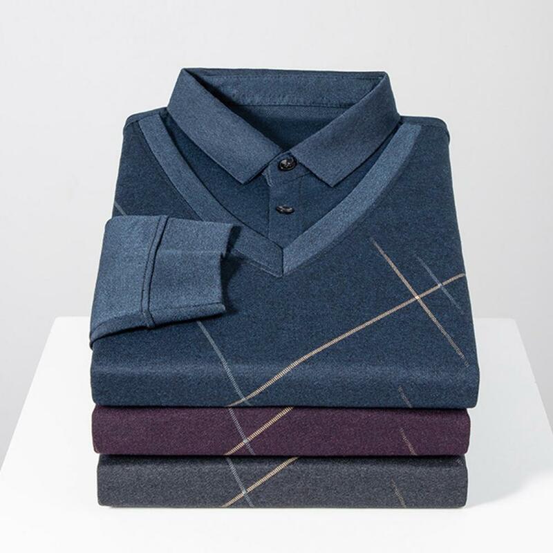 Vader Trui Mid-Aged Heren Business Sweater Met Patchwork Strepen Geknoopte Revers Voor Herfst Winter Dikke Warme Losse Pasvorm