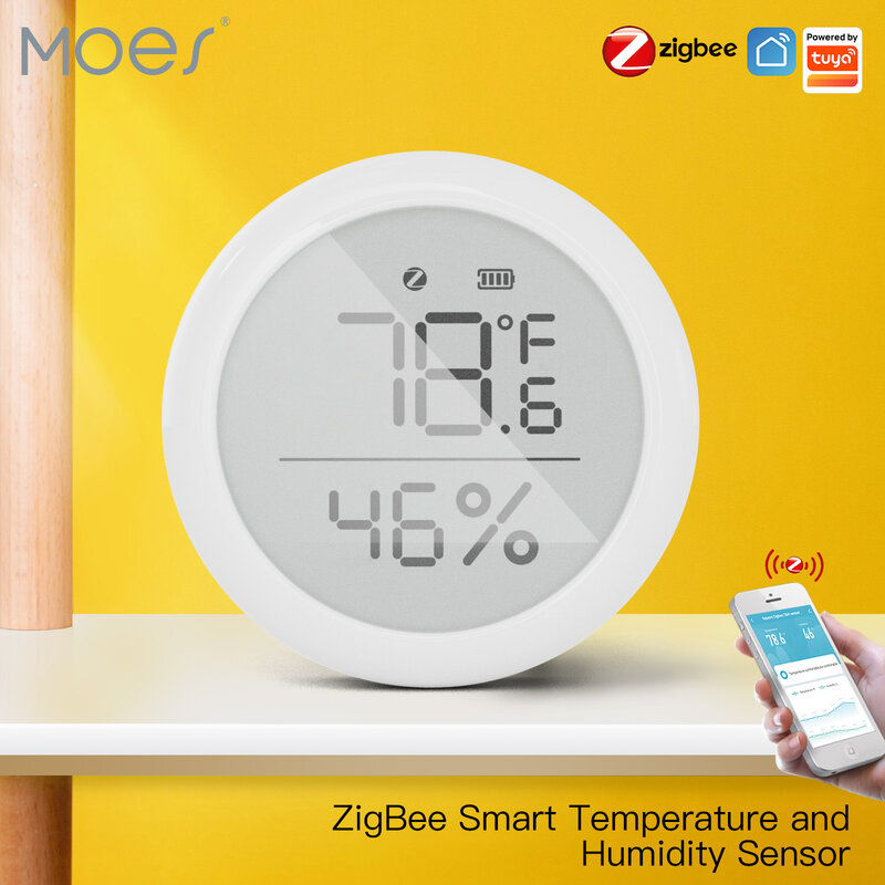 Moes tuya-温度および湿度センサー,コネクテッドハウス,Zigbee,屋内用湿度計,LCDディスプレイ,リモートコントロール,ゲートウェイ付き