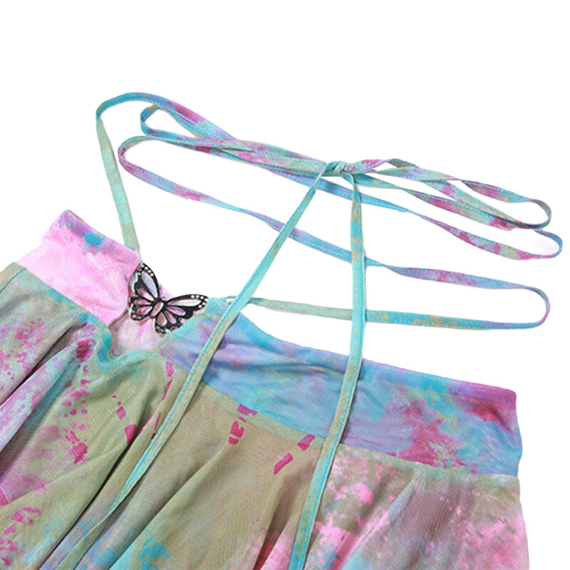 Hirigin 2-częściowe spódnice Stroje dla kobiet Y2K Estetyczny gradientowy kolor Seksowne topy bez pleców Bandgae Spódnica Dopasowany zestaw 2024