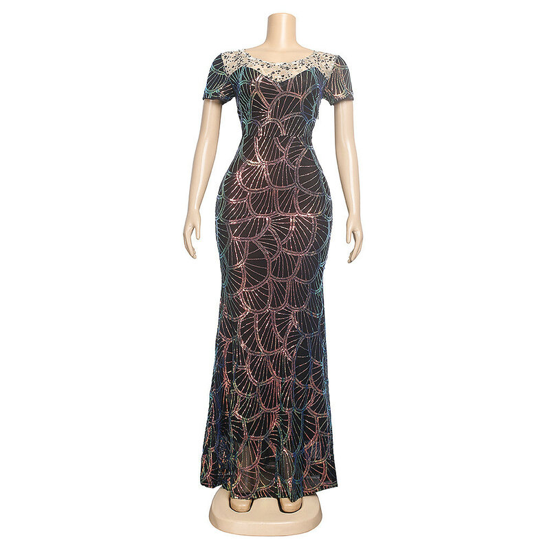 Afrykańska sukienka z okrągłym dekoltem towarzyska prywatna koronkowa patchworkowa damska sukienka Plus size syn S9273