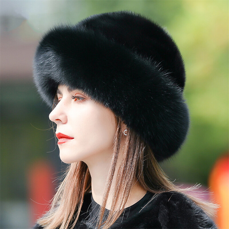 Raposa e vison chapéu de pele balde beanies bonés feminino macio engrossado boinas chapéu senhora elegante inverno ao ar livre à prova de vento quente hatat